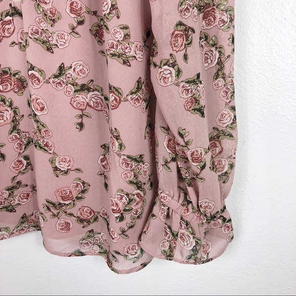 DR2 By Daniel Rainn Rose Baby Pink Floral Print Ruffle Blouse - Picture 2 of 8